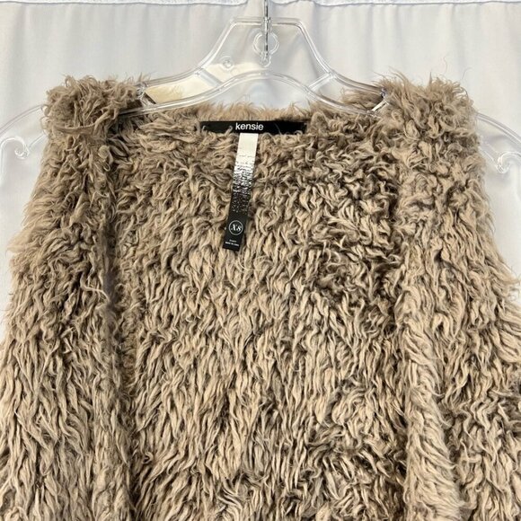 Kensie Womens Vest Brown Fur Asymmetric Hem Open Front Size XS - Picture 3 of 10